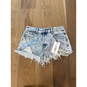 NWT RISE SUPPLY CO Distressed Acid Wash Denim Festival Cutoff Shorts Women Sz 13